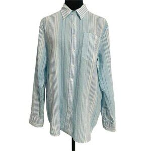 Lands' End Size Medium  Top Blouse Button Up Cotton Linen Blend